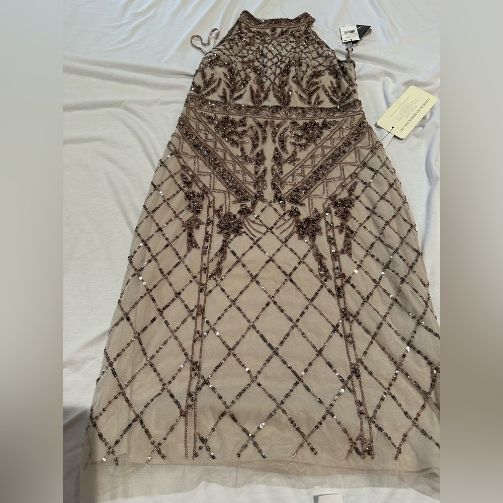 Adrianna Papell Strapless Beaded Dress in Brown